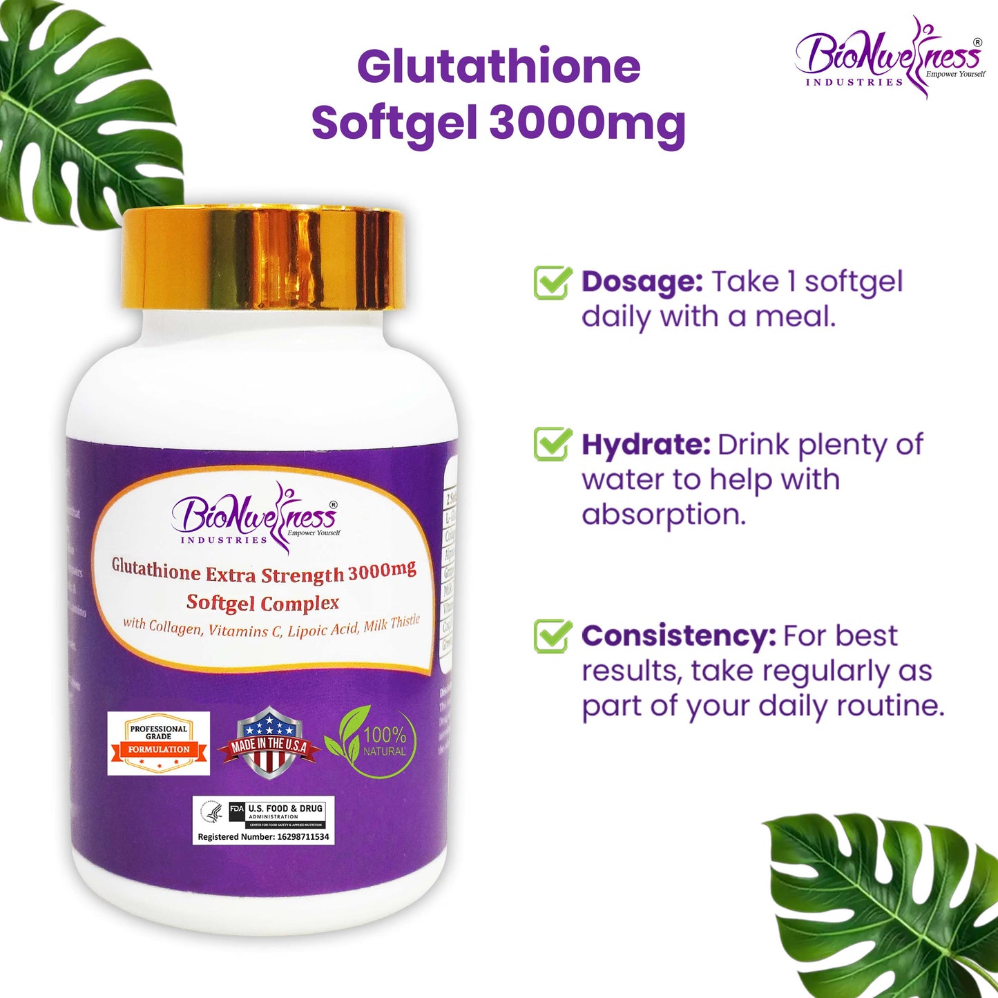 BioNwellness Industries Glutathione Softgel