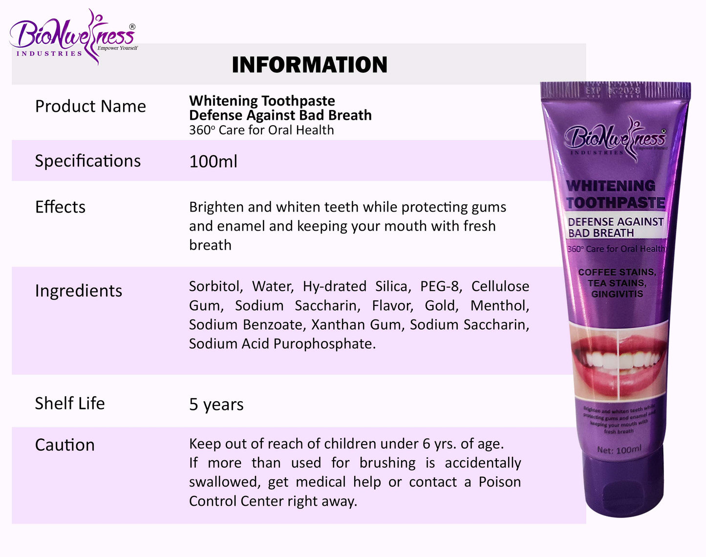 BioNwellness Industries Toothpaste 50% OFF (BUY 36 FOR $180 ONLY)